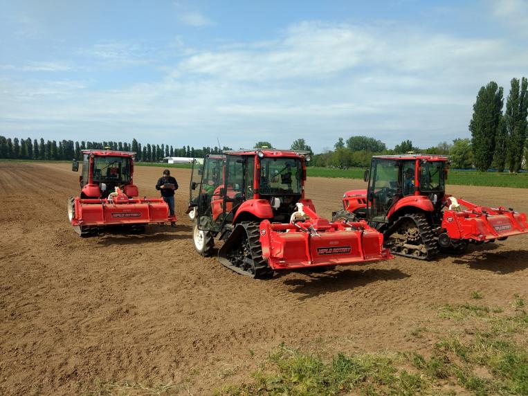 Tractors on a test field at Hokkaido University